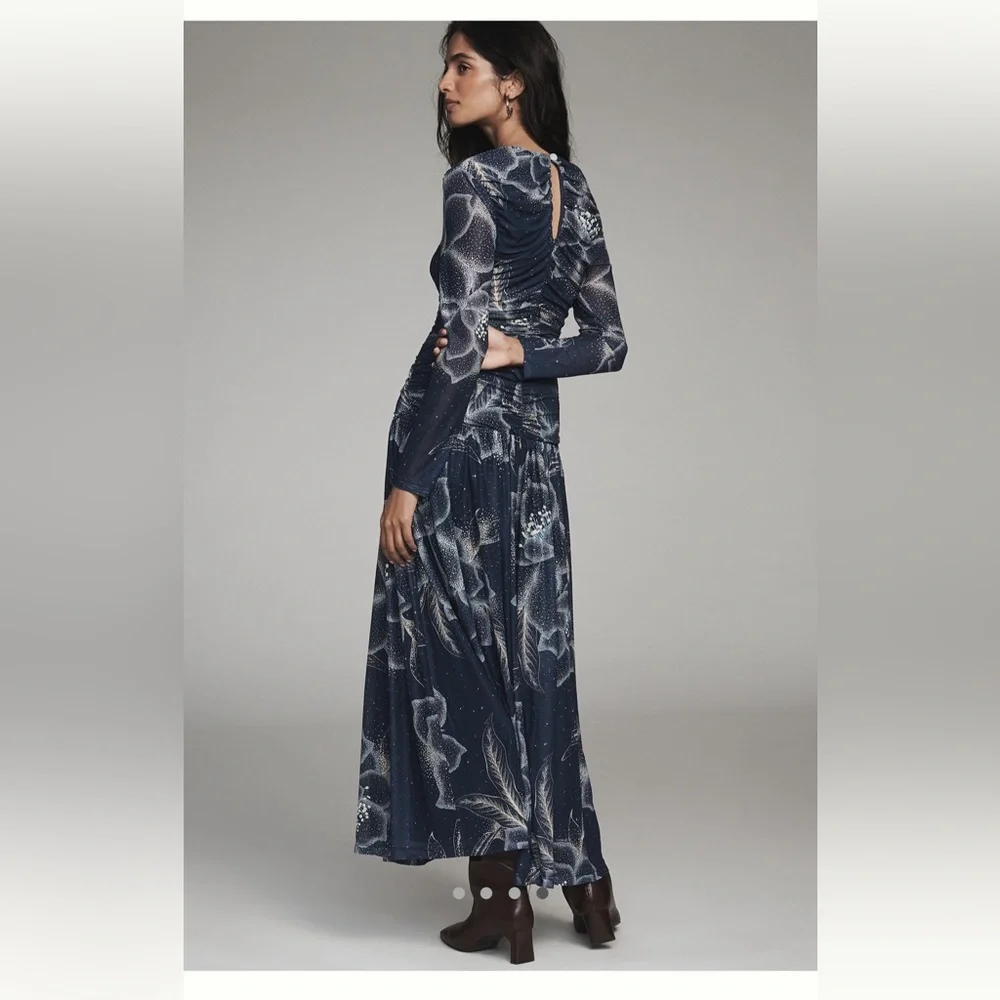 Farm Rio x Anthropologie Long Sleeve Keyhole Maxi Dress Size Small NWT - Picture 2 of 7